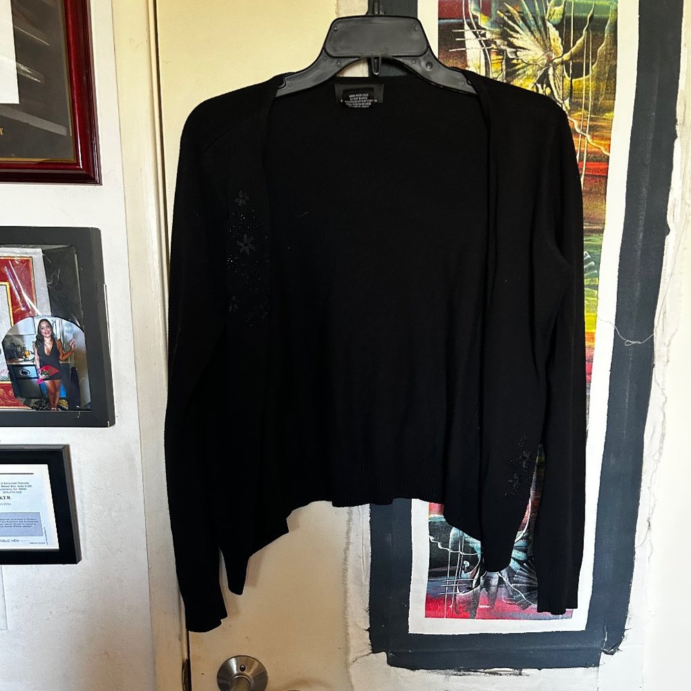 EUC Medium Black Cardigan with Flower Detail on Side Black